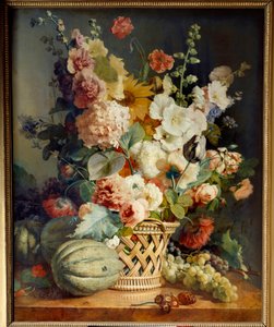 Blumen und Früchte in einem Weidenkorb von Antoine Berjon