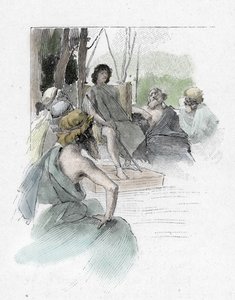 Odyssee von Homer: Telemach ruft die Versammlung der alten Griechen zusammen und hört die Rede von Egyptios, dessen Sohn Antiphus mit Odysseus aufbrach von Antoine Calbet