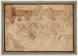 Ein Reiterspiel mit Reitern, die zwischen Feuerwerken turnieren, 1575-ca. 1580 von Antoine Caron