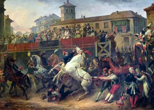 Szene eines unberittenen Pferderennens in Rom von Antoine Charles Horace Vernet