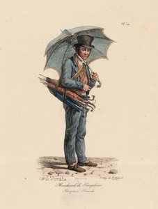 Der Regenschirm- und Sonnenschirmverkäufer, Nummer 23 aus der Serie Die Rufe von Paris, graviert von Francois Seraphin Delpech (1778-1825) von Antoine Charles Horace Vernet