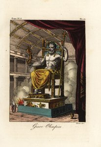 Statue von Zeus oder Jupiter in Olympia, riesige sitzende Figur des griechischen Bildhauers Phidias um 435 v. Chr. im Heiligtum von Olympia, Griechenland von Antoine Chrysostome Quatremère de Quincy