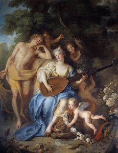 (Detail) Porträt der Herzogin von Villars, geborene Angelique de Varangeville von Antoine Coypel