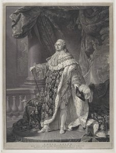 Die Krönung - Porträt von König Ludwig XVI. in Krönungsornat, graviert von Charles-Clément Bervic (1756-1822) von Antoine Francois (after) Callet