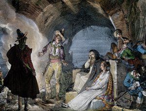 Räuberhöhle, aus Un an a Rome, Lithographie von Antoine Jean Baptiste Thomas