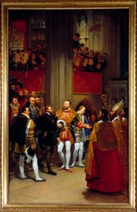 Karl V. wird von Franz I. in der Abtei von Saint Denis im Jahr 1540 empfangen. Gemälde von Antoine Jean Gros (1771-1835) von Antoine Jean Gros