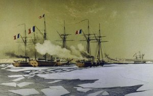 Eisbrechen im Dnjepr-Liman für den Durchgang von schwimmenden Batterien, 1855-1856, 1860 von Antoine Leon Morel Fatio