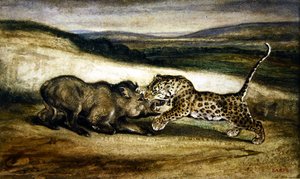 Panther kämpft mit einem Wildschwein von Antoine Louis Barye