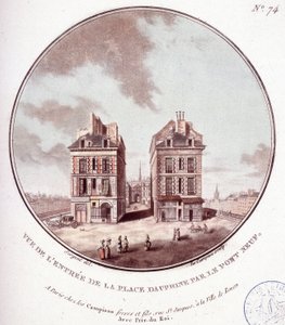 Ansicht des Eingangs zur Place Dauphine bei Pont Neuf, Paris. In malerischen Ansichten der Hauptgebäude von Paris von Sergeant von Antoine Louis Francois Sergent Marceau