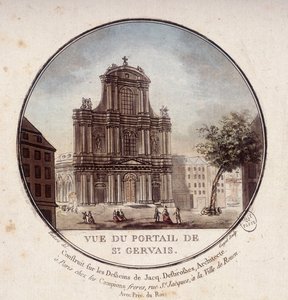 Ansicht des Portals von Saint Gervais, gebaut nach Zeichnungen des Architekten Jacques Desbrosses, Paris. In malerischen Ansichten der Hauptgebäude von Paris von Sergeant