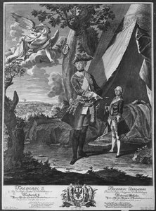 Friedrich II. (1712-86) und sein Neffe Friedrich Wilhelm II. (1744-97), graviert von Johann Probst (1673-1750)
