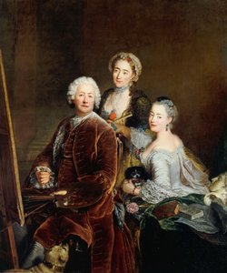 Selbstporträt mit Töchtern Henriette Royard und Marie de Rège vor der Staffelei