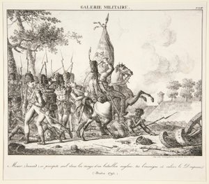 Menier (Husar) wirft sich allein in die Linie eines englischen Bataillons, tötet den Fähnrich und erobert die Fahne (Druten, 1795) von Antoine Pierre Mongin