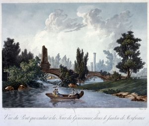 Brücke zur Tour du Gouverneur im Parc Monceau, graviert von Chapuy