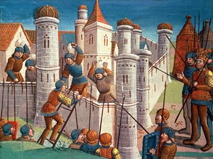 Szene aus einer Schlacht zur Verteidigung von Konstantinopel, aus Ogier le Danois von Antoine Verard