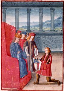 Der Autor präsentiert sein Buch dem König von Frankreich Karl VIII. Miniatur aus „Chroniken von Frankreich“ illustriert von Antoine Vérard (1450-1519) Biblioteca Nazionale, Turin von Antoine Verard