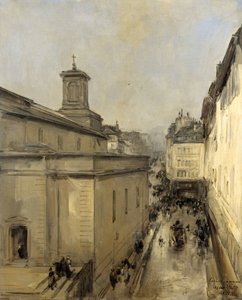 Ansicht der Kirche Notre Dame de Lorette und der Rue Fléchier, Paris von Antoine Vollon