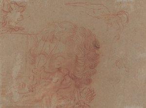 Figurenskizzen und eine Kopie nach einem skulptierten Kopf (verso) von Antoine Watteau