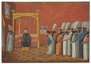 Die Vorstellung des Grafen de Vergennes, Botschafter von Ludwig XV., beim Sultan Uthman III. im Thronsaal des Topkapi-Palastes am 3. Juni 1755 von Antoine de Favray