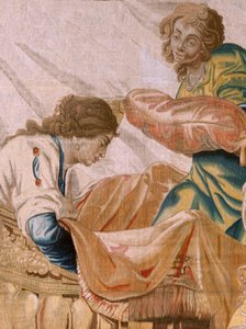 Flandrischer Wandteppich. Serie Geschichte des Theseus. Bacchus nimmt Ariadne zur Frau. Neunter Wandteppich in der Serie. Modell Anthonis Sallaert. Herstellung Jan Raes der Jüngere, Brüssel. Ca. 1630.