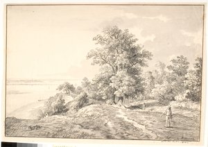 Park mit kleinem Tempel an der Elbe. Buxtehude von Anton Carl Dusch