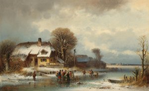 Winterlandschaft mit Schlittschuhläufern von Anton Doll