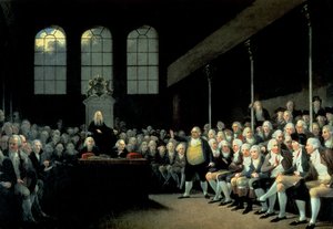 Charles James Fox spricht im Unterhaus während des Pitt-Ministeriums von Anton Hickel