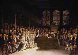William Pitt spricht vor dem House of Commons über die französische Kriegserklärung 1793 von Anton Hickel