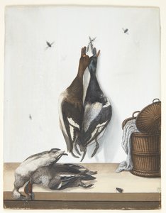 Stillleben mit vier Enten und einem offenen Korb von Anton Ignaz Hamilton