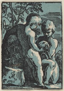 Zwei Kinder streicheln ein Lamm von Anton Maria Zanetti I