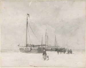 Fischerboote am Strand im Winter von Anton Mauve