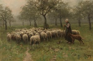 Hirtin mit einer Schafherde von Anton Mauve