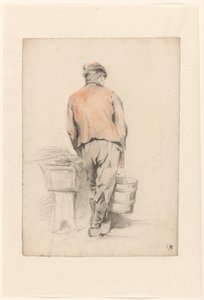 Stehender Junge mit Eimer, vom Rücken gesehen von Anton Mauve
