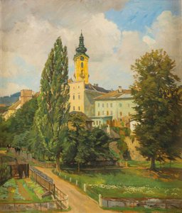 Motiv aus Freistadt mit Wehrturm und Kirche