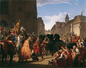 König Premysl Ottokars Sohn Wenzel bittet Rudolf von Habsburg um den Leichnam seines Vaters