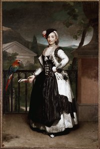 Porträt der Marquise de Llano, Isabel Parreno, im Kostüm aus der Region Mancha für eine Feier am Wiener Hof. Gemälde von Anton Raphael Mengs
