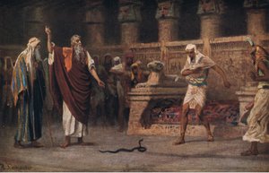 Moses und Aaron vor dem Pharao, aus Hulberts Geschichte der Bibel, veröffentlicht von The John Winston Company, 1932