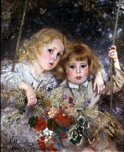 Porträt von Ernest und Beatrice Makins auf einer Schaukel von Anton Romako