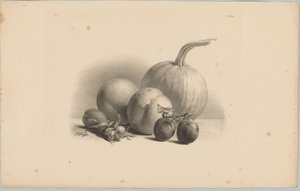 Kürbis, Pfirsiche, Aprikose, Pflaumen und Haselnüsse