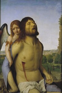 Der tote Christus von einem Engel gestützt von Antonello da Messina