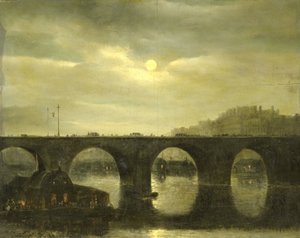 Eine der Brücken über die Seine, Paris, im Mondlicht