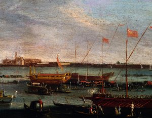 Der Bucentaur am Lido von Venedig, Schule von Canaletto, Italien