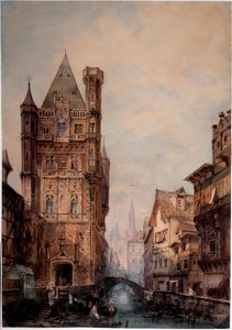 Ansicht eines Kanals in einer normannischen Stadt, Aquarell von Antonio Bernasconi (19. Jahrhundert) von Antonio Bernasconi