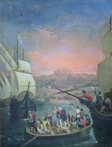 Abfahrt der Santa Maria, der Pinta und der Nina aus Palos im Jahr 1492