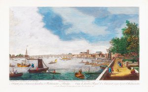Ein Blick von Somerset Gardens zur Westminster Bridge, graviert von John Miller, 1750 von Giovanni Antonio Canal