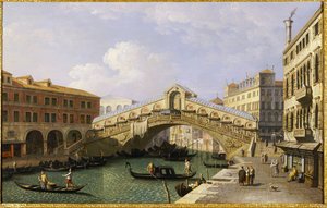 Die Rialtobrücke in Venedig von Süden mit der Fondamenta Del Vin und dem Fondaco Dei Tedeschi von Giovanni Antonio Canal