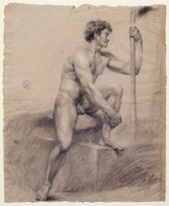 Studie eines männlichen Aktes, sitzend auf einem Podium, Antonio Canova, Zeichnung