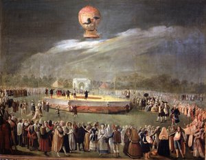 Ballonaufstieg in den Gärten von Aranjuez, ca. 1783