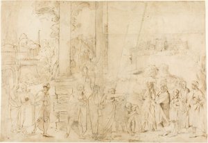 Der heilige Paulus tauft Dionysius den Areopagiten (recto); Skizzen eines Babys, Hände (verso) von Antonio Carracci