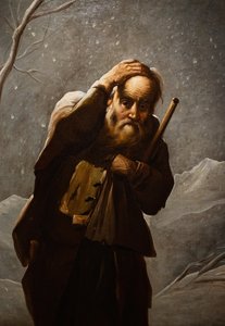 Alter Mann im Schnee von Antonio Cifrondi